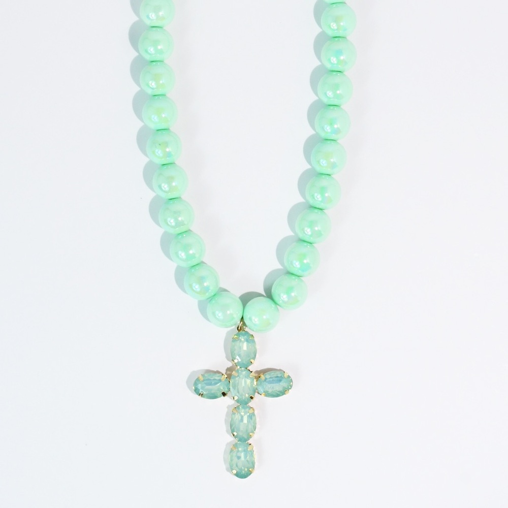 Mint - Candy Gem Cross Necklace